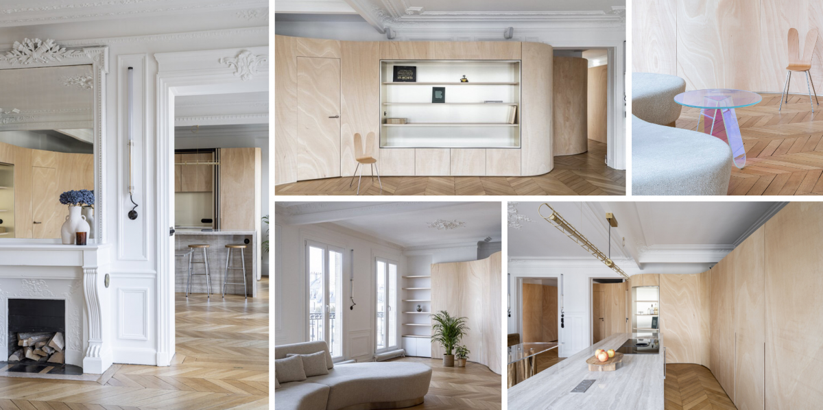 Pařížský byt vyzdobila obří dřevěná stuha